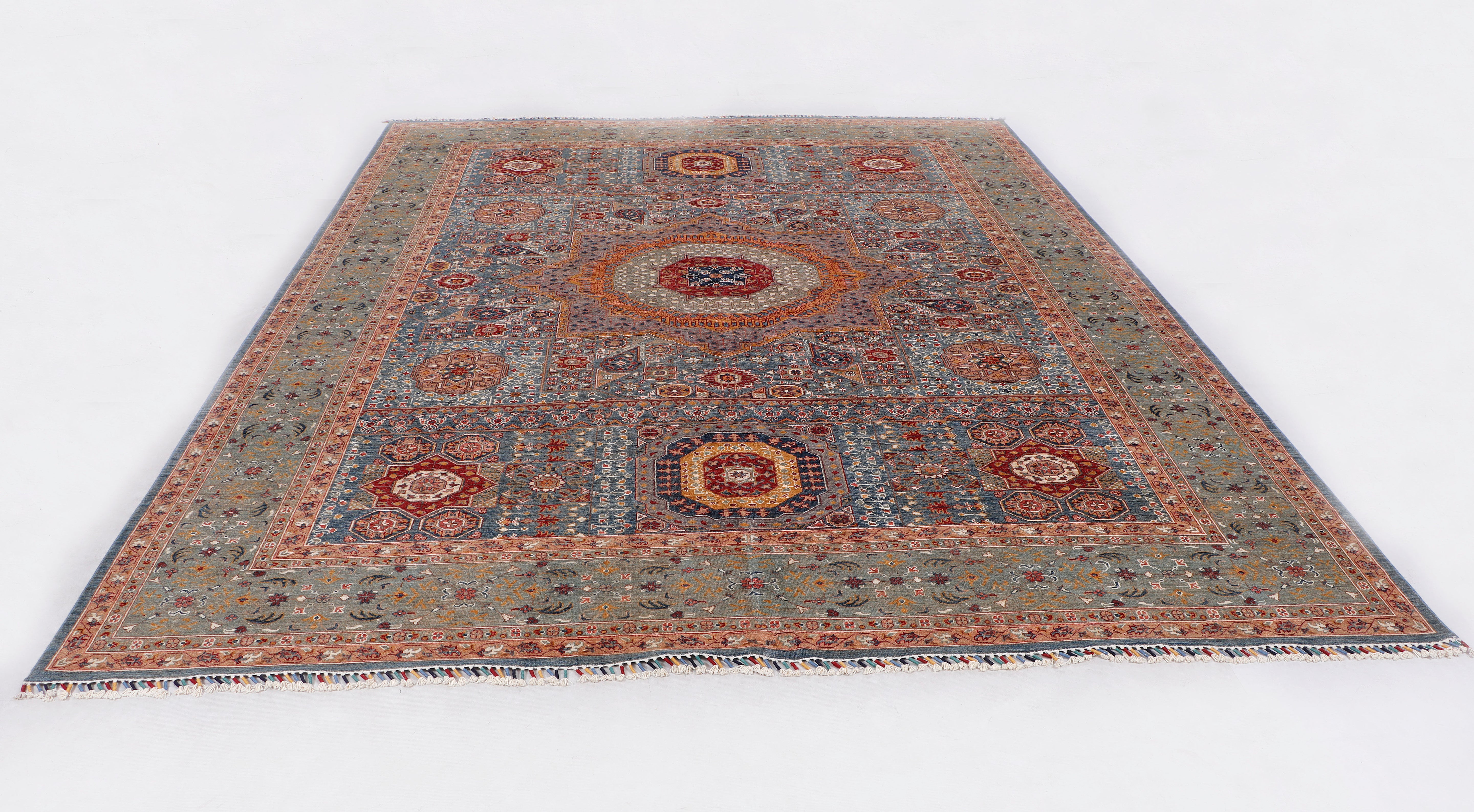 Mamluk Persian Hand Knotted Wool Rug Blue 10' x 14'