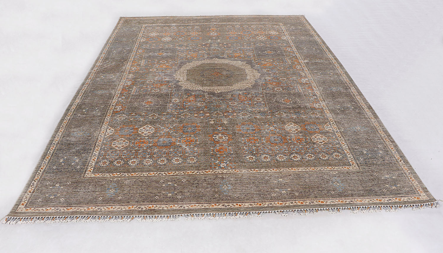 Mamluk Persian Hand Knotted Wool Rug Gray 9' x 13'