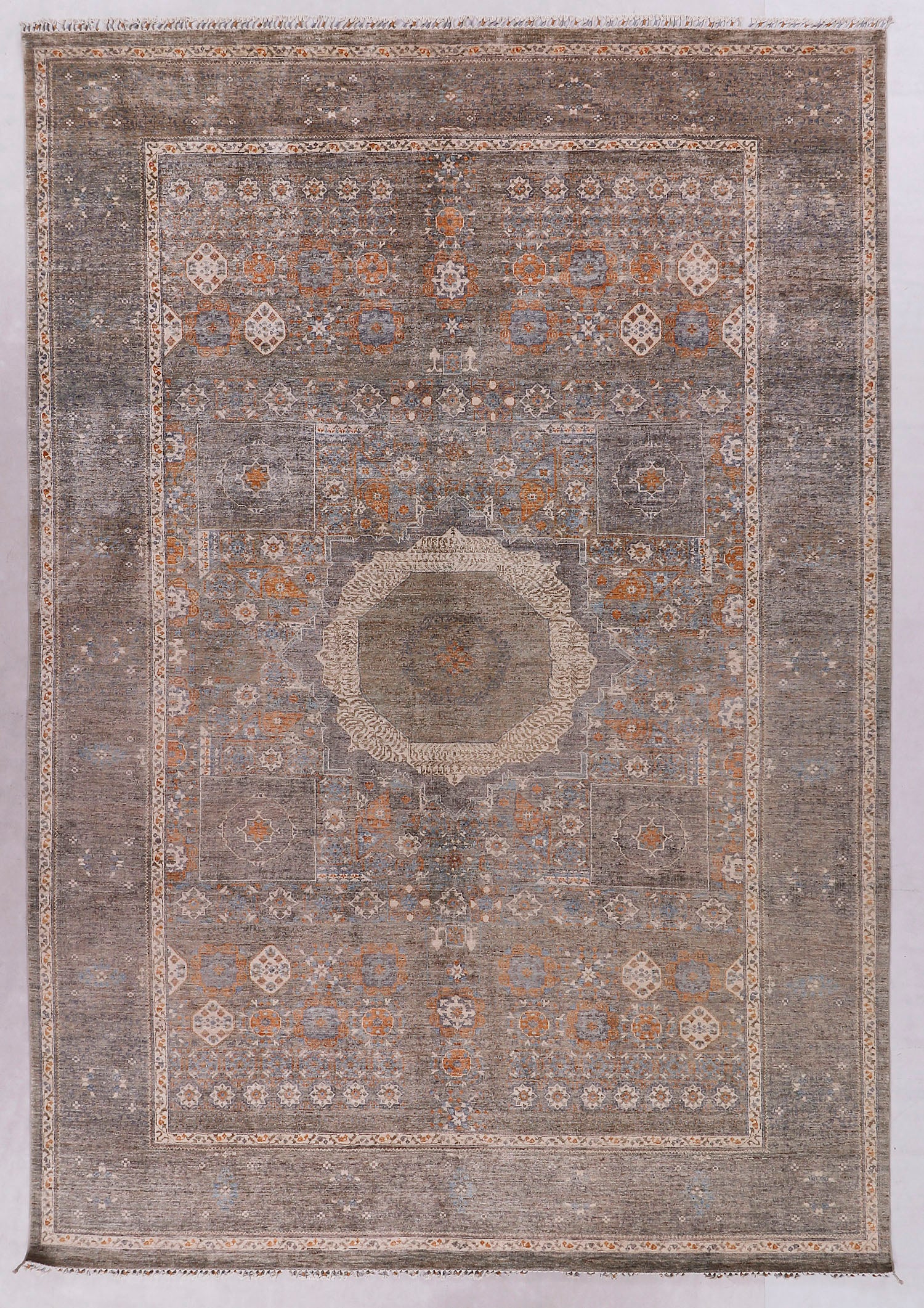Mamluk Persian Hand Knotted Wool Rug Gray 9' x 13'