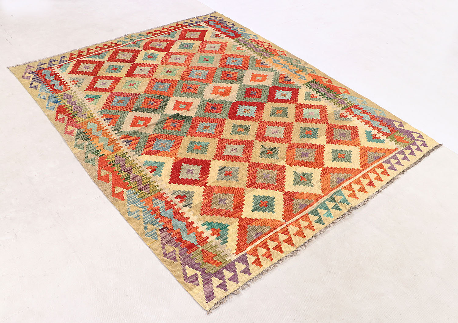 4' 6" x 6' 6 Multy Handmade Veggie Dye Kilim Rug Rectangular