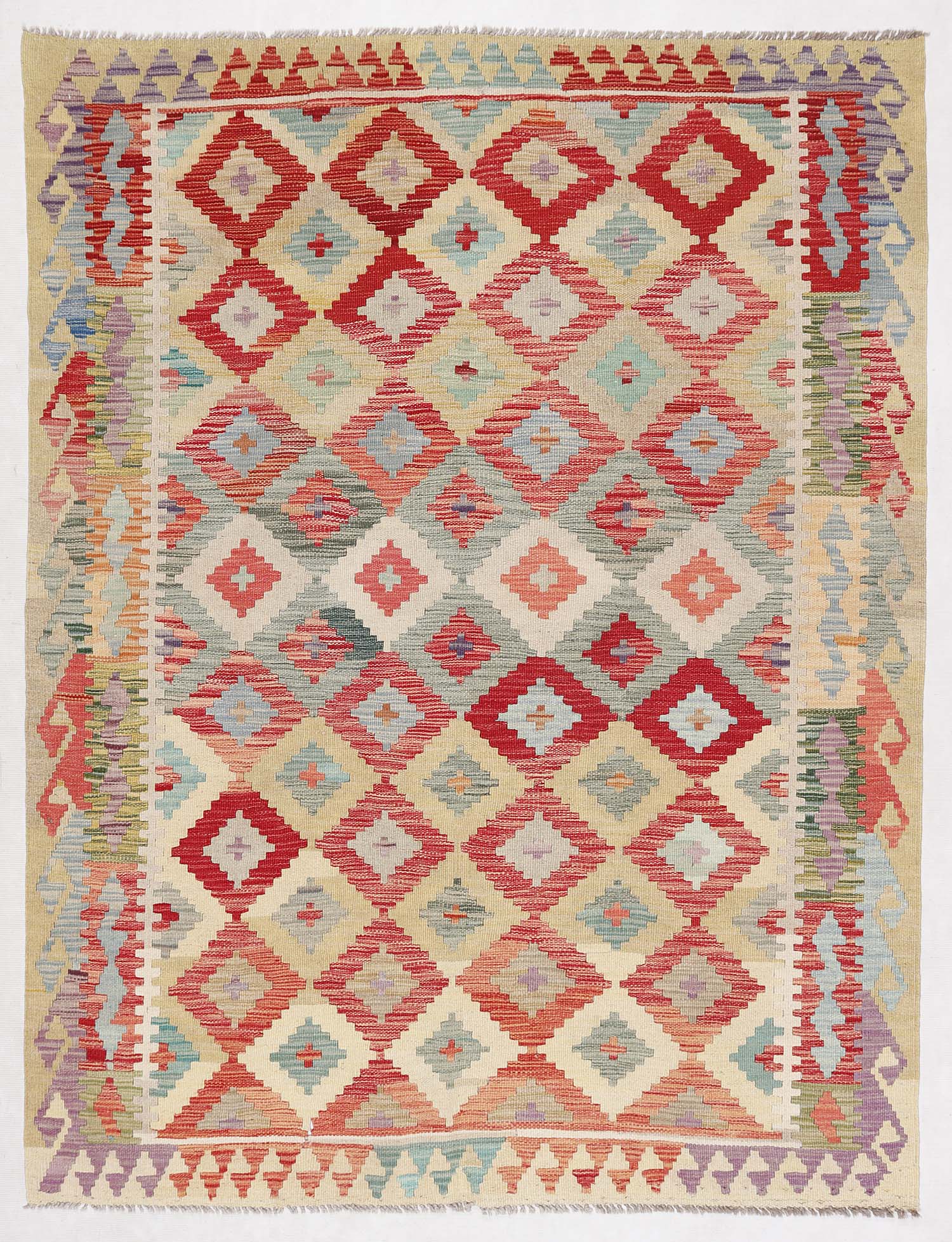 4' 6" x 6' 6 Multy Handmade Veggie Dye Kilim Rug Rectangular