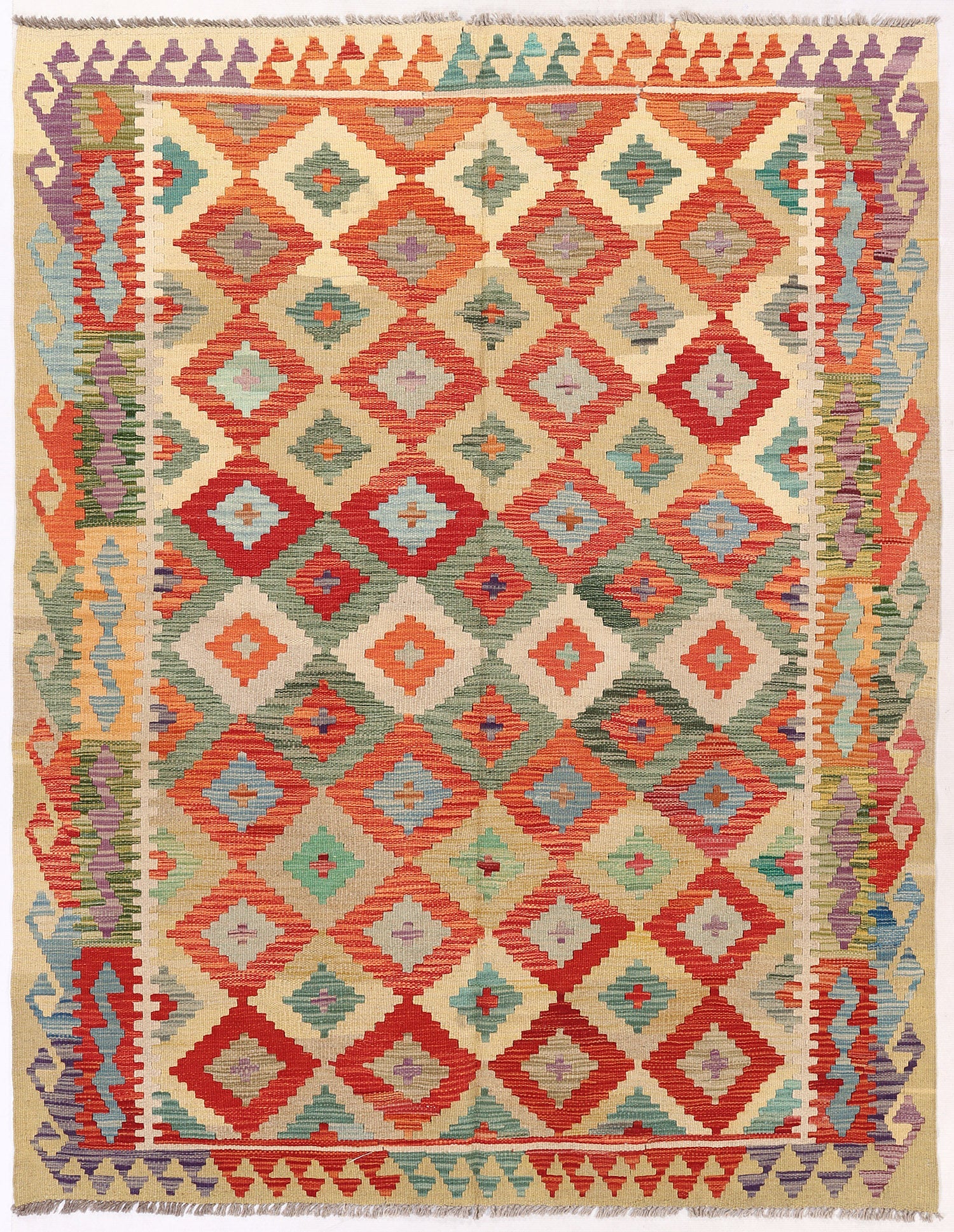 4' 6" x 6' 6 Multy Handmade Veggie Dye Kilim Rug Rectangular
