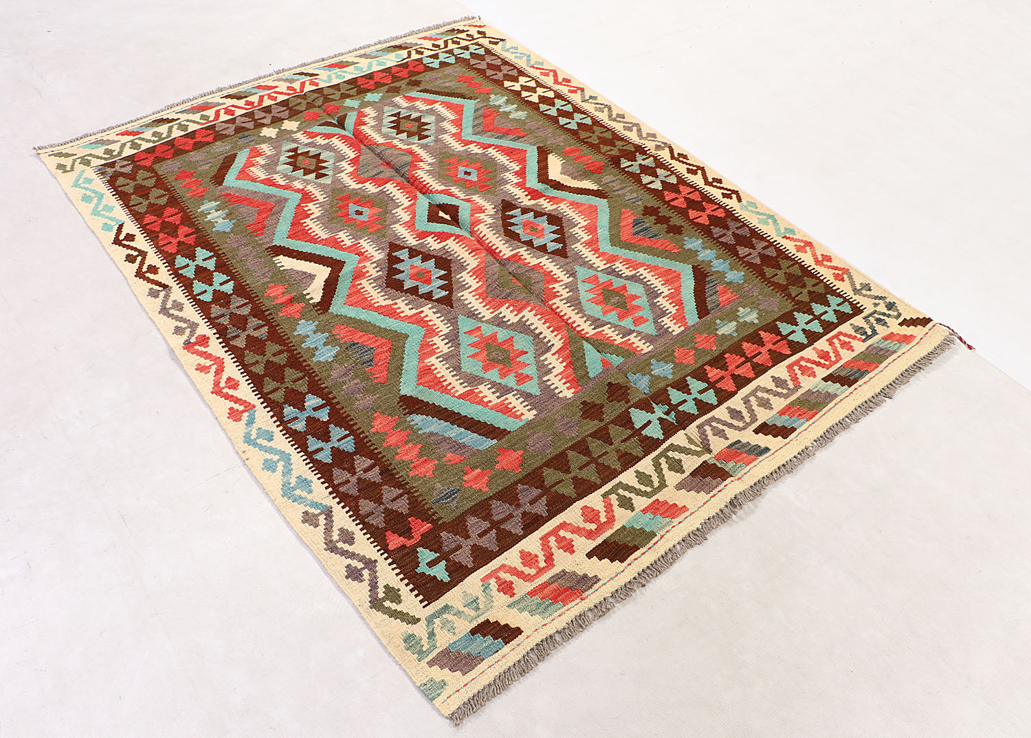 4' 6" x 6' 6 Multy Handmade Veggie Dye Kilim Rug Rectangular