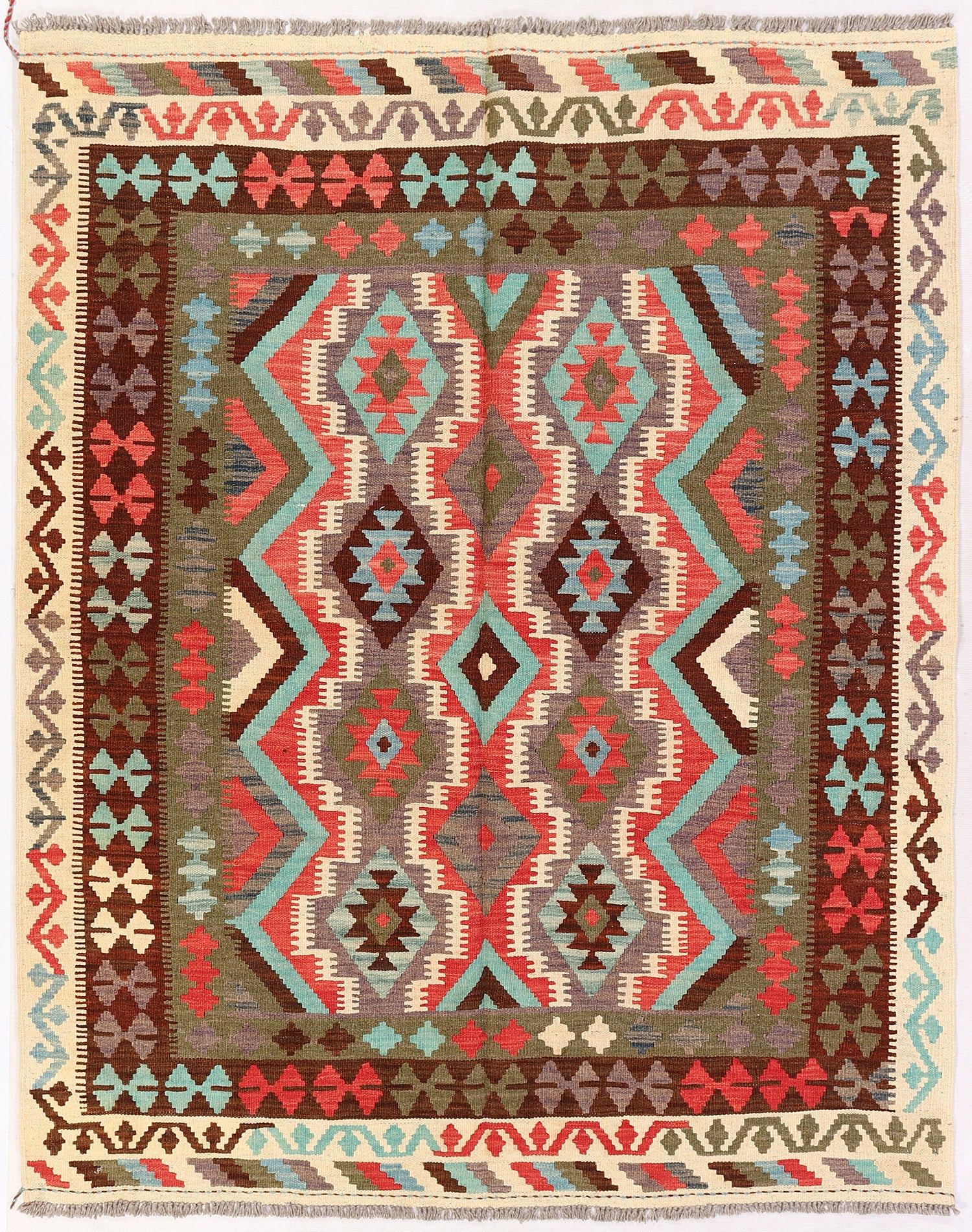 4' 6" x 6' 6 Multy Handmade Veggie Dye Kilim Rug Rectangular