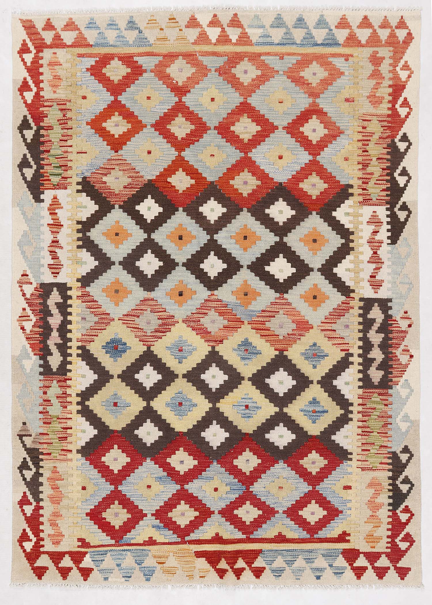 4' 6" x 6' 6 Multy Handmade Veggie Dye Kilim Rug Rectangular