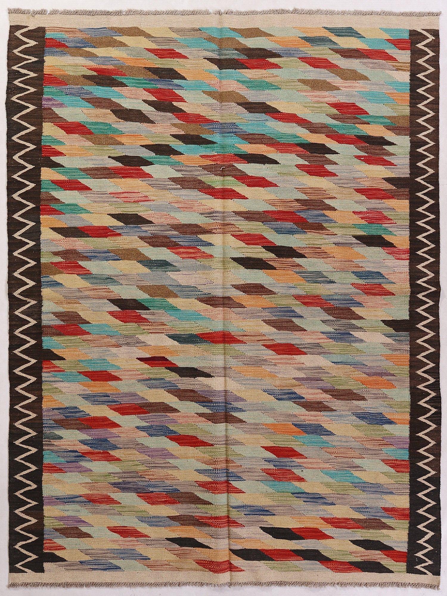 4' 6" x 6' 6 Multy Handmade Veggie Dye Kilim Rug Rectangular