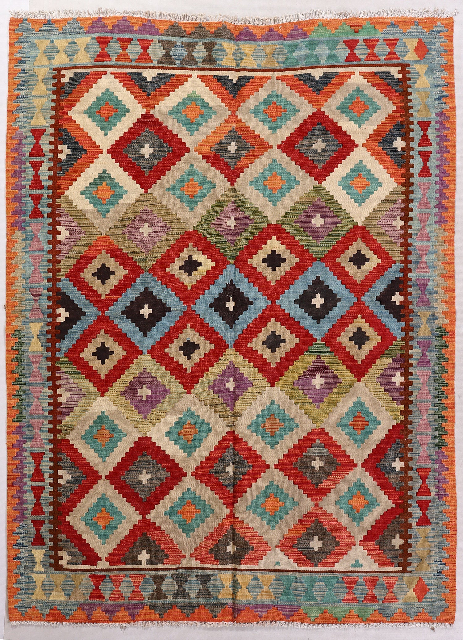 4' 6" x 6' 6 Multy Handmade Veggie Dye Kilim Rug Rectangular
