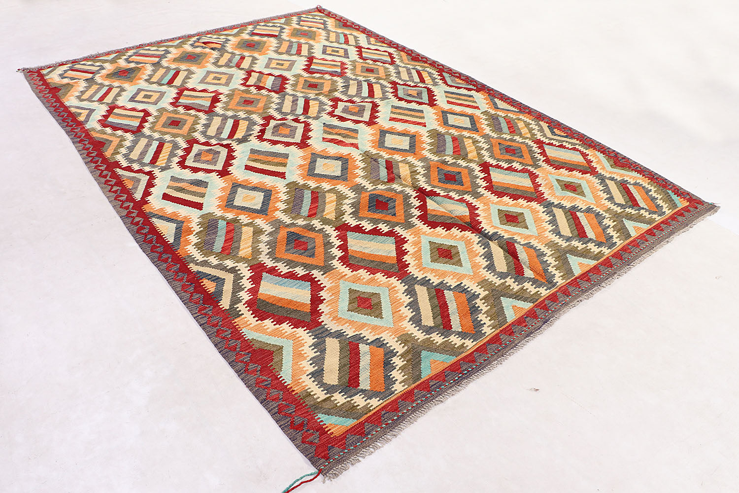 6' 6"X 10' Multy Handmade Veggie Dye Kilim Rug Rectangular