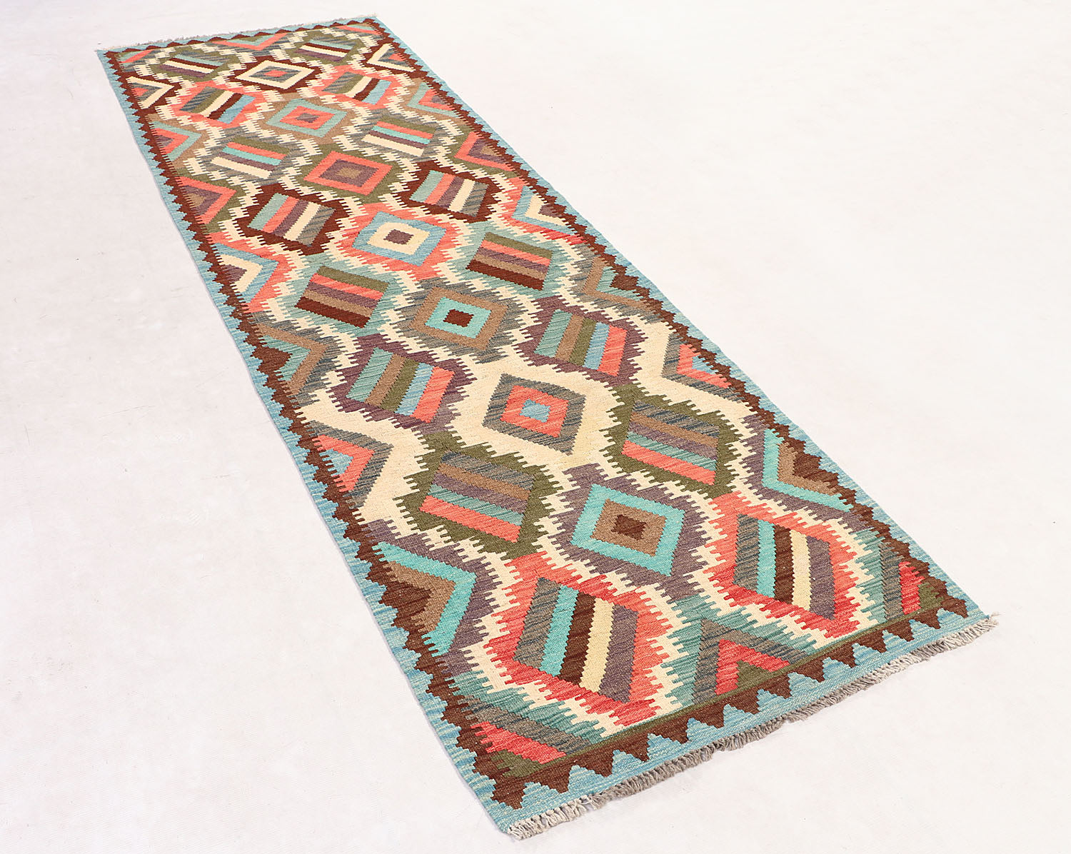 3' X 10' Multy Handmade Veggie Dye Kilim Rug Runner