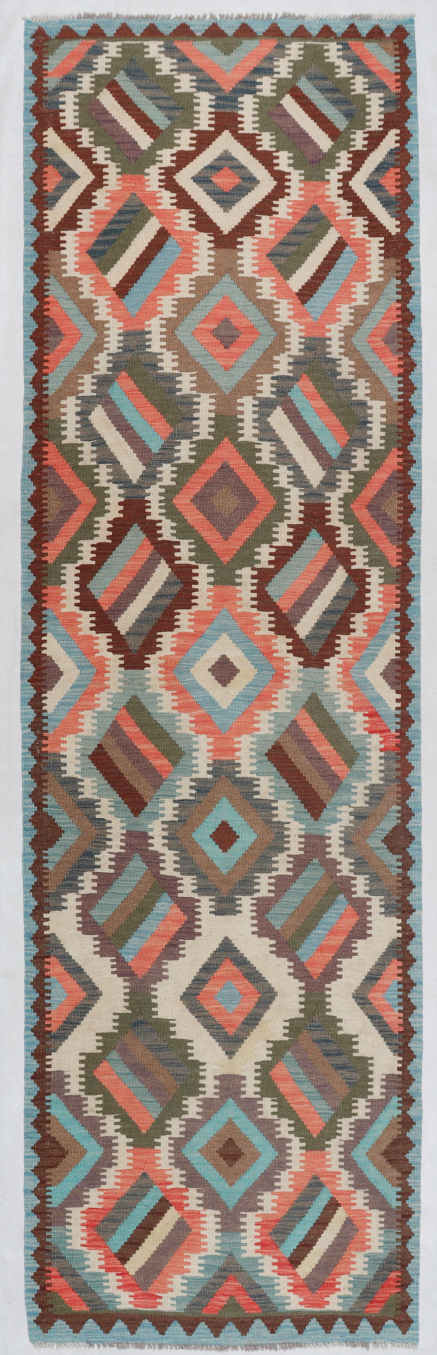 3' X 10' Multy Handmade Veggie Dye Kilim Rug Runner