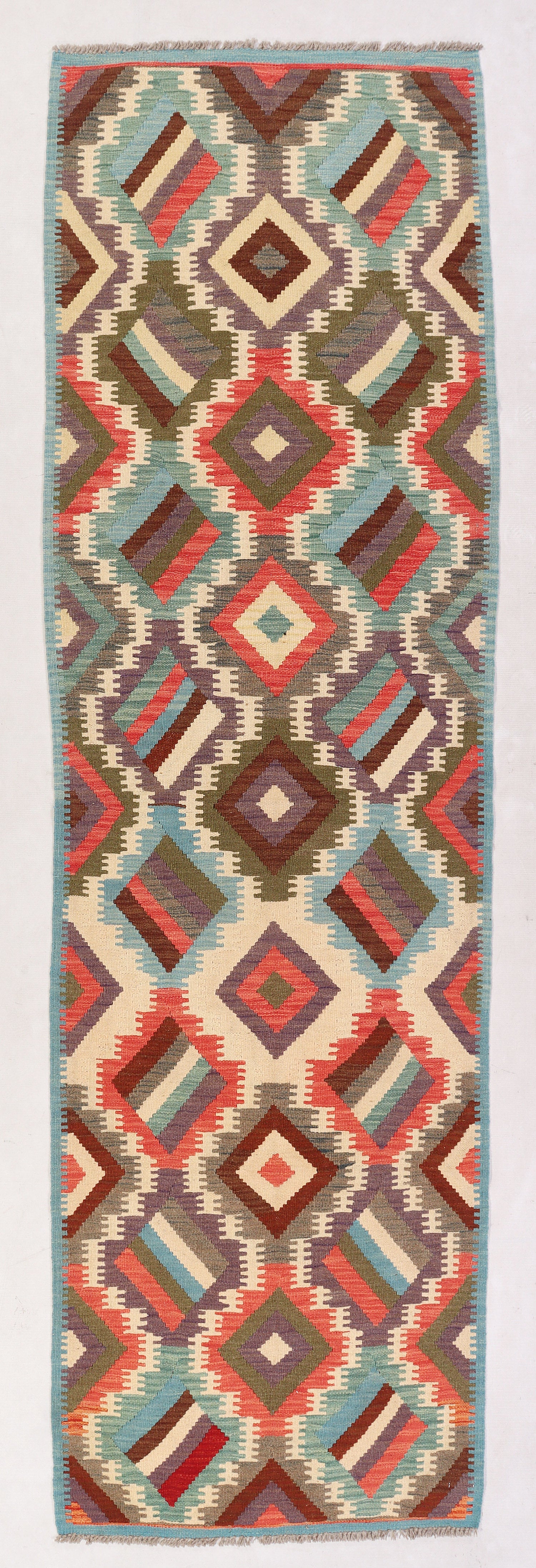 3' X 10' Multy Handmade Veggie Dye Kilim Rug Runner