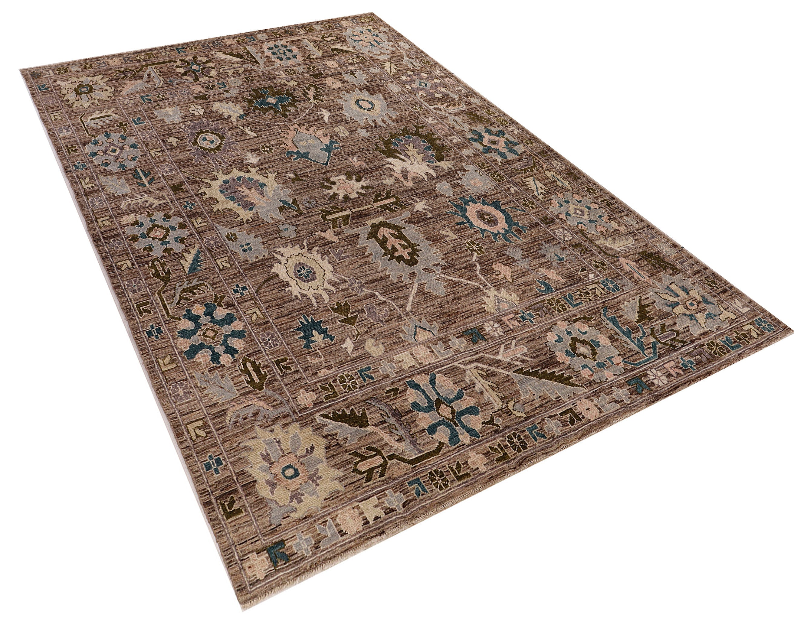 9' X 13' Brown Handmade Turkish Rug OUSHAK Rectangular