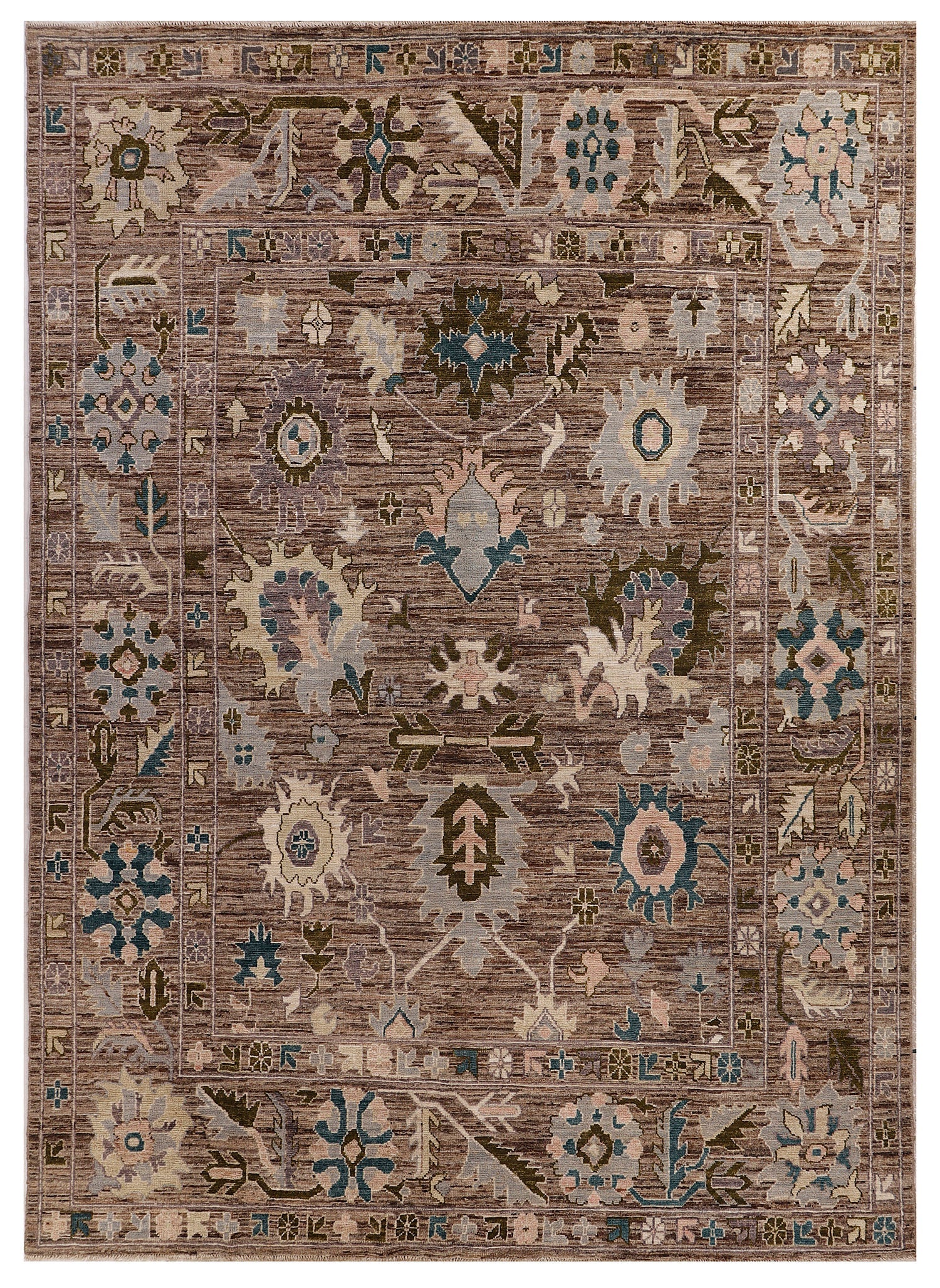 9' X 13' Brown Handmade Turkish Rug OUSHAK Rectangular