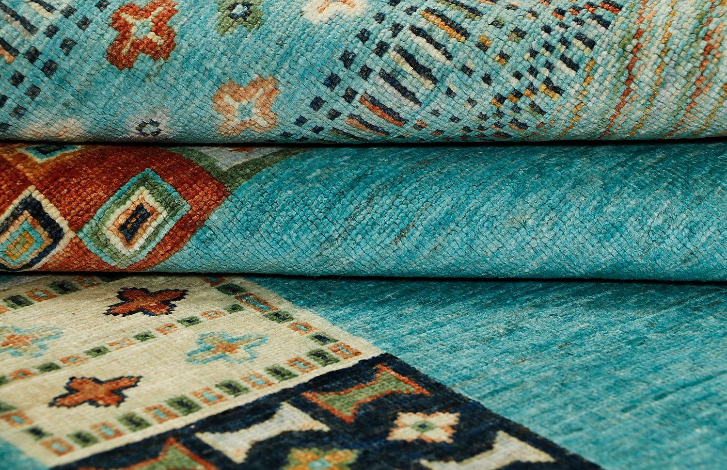 Loribaft Persian Hand Knotted Wool Rug Aqua 5'6" x 8'