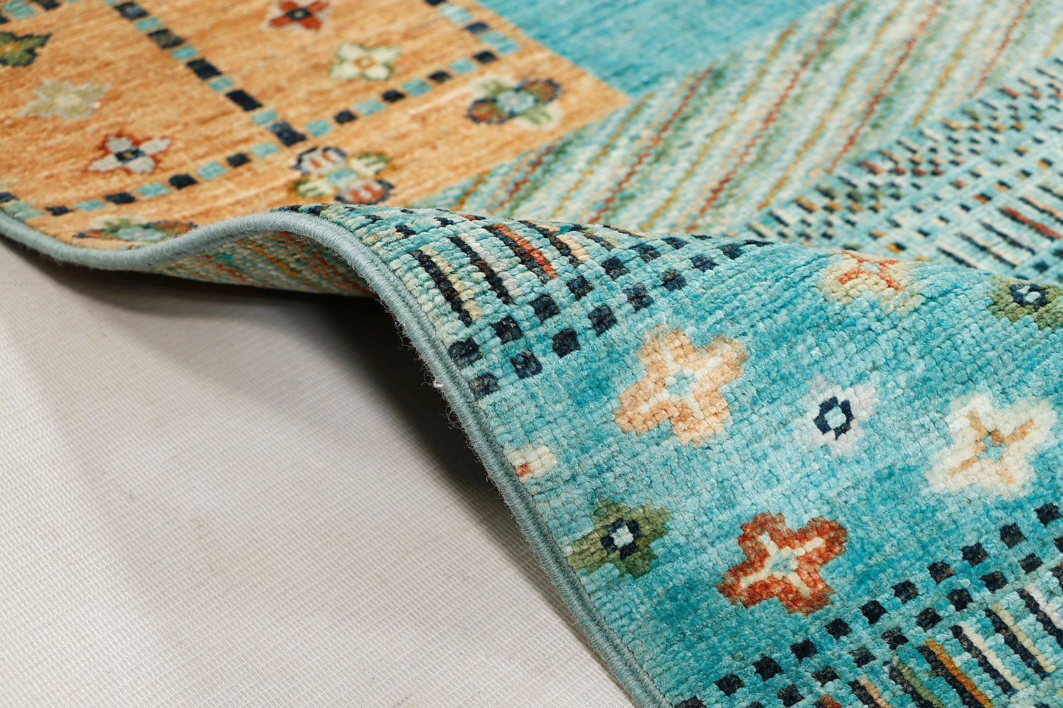 Loribaft Persian Hand Knotted Wool Rug Aqua 5'6" x 8'