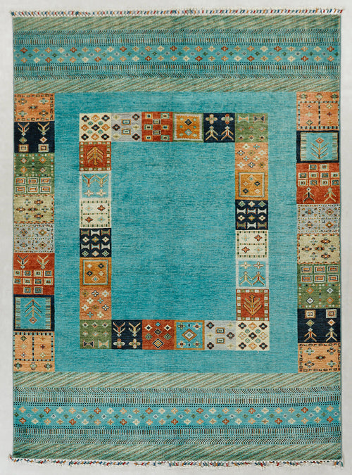 5' 6" X 8' Aqua Hand Knotted Wool Persian Rug, Loribaft Style Rug