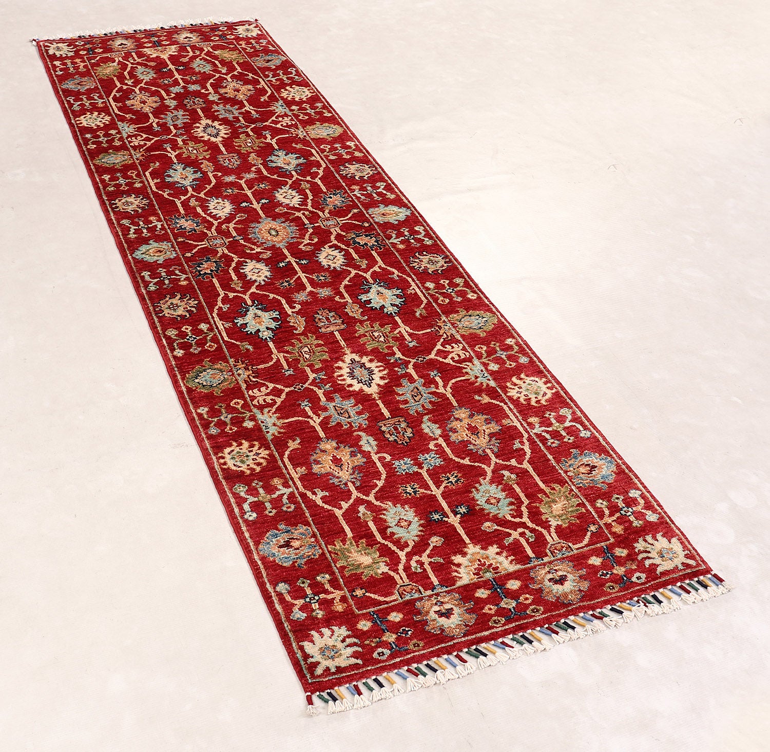 Sultani Persian Hand Knotted Wool Runner Red 2'6" x 8'
