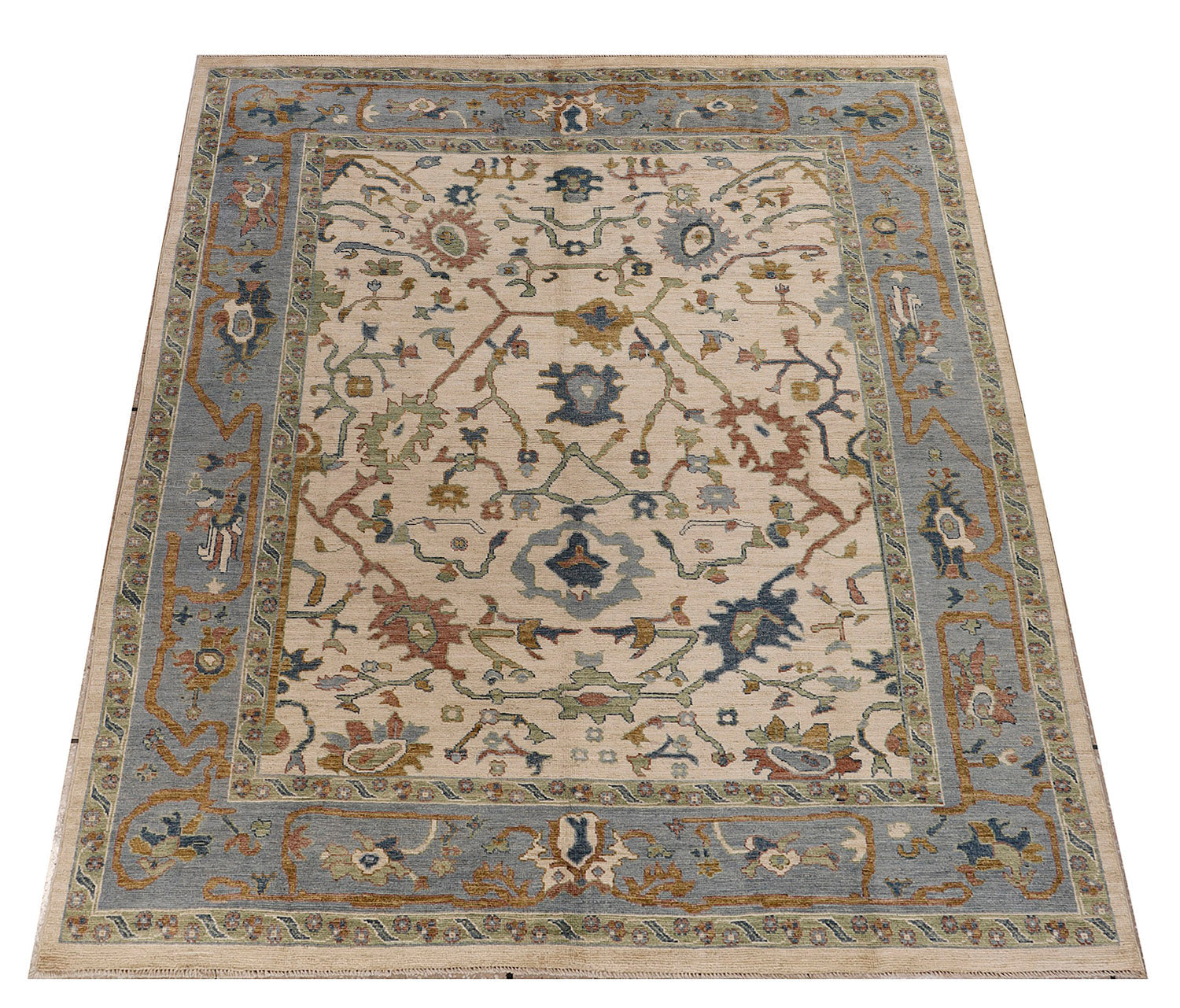 8' X 10' Ivory Handmade Turkish Rug OUSHAK Rectangular