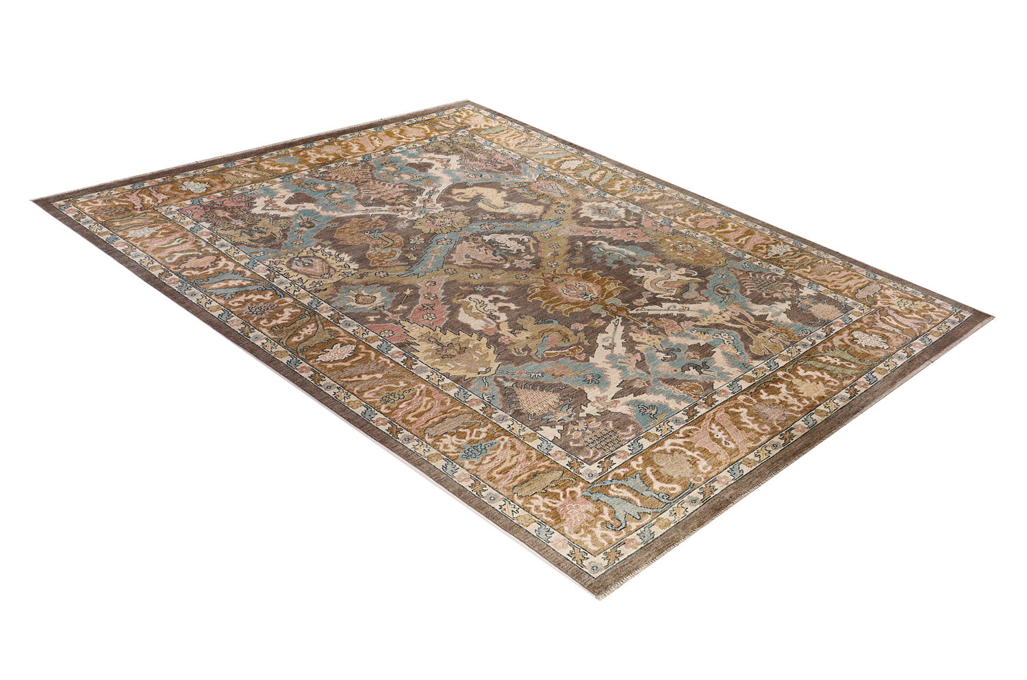 10' x 14' Gray Handmade Turkish Rug OUSHAK Rectangular