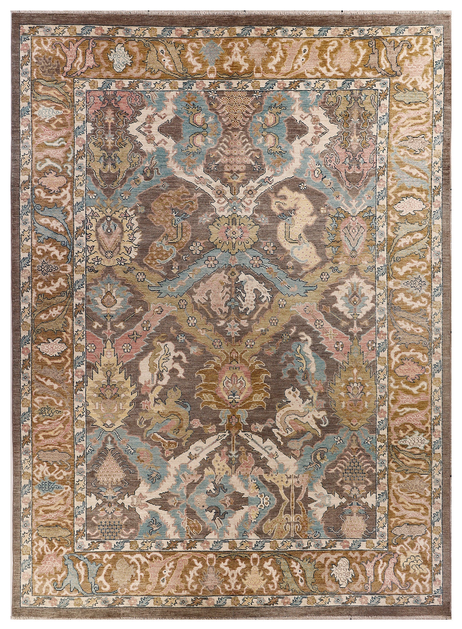 Oushak Turkish Hand Knotted Wool Rug Gray 10' x 14'