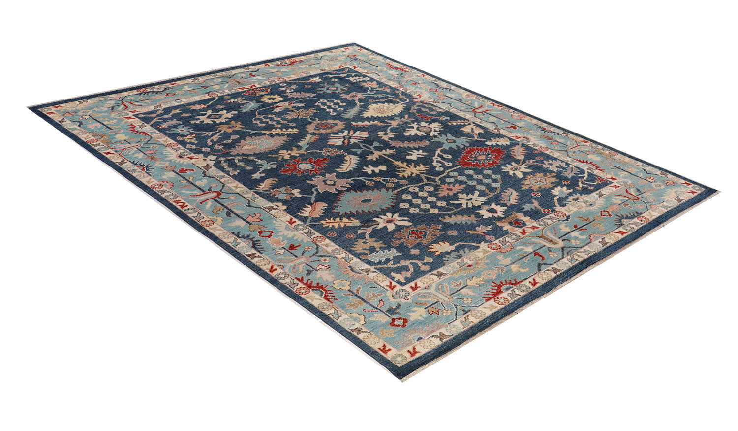 9' x 12' Blue Handmade Turkish Rug OUSHAK Rectangular