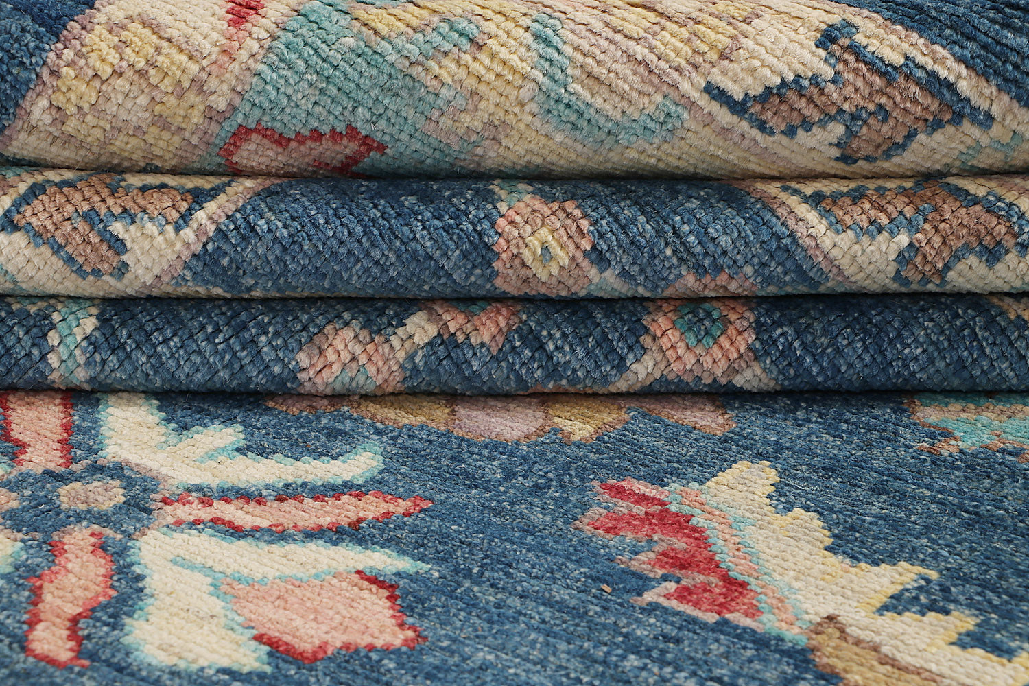 9' x 12' Blue Handmade Turkish Rug OUSHAK Rectangular