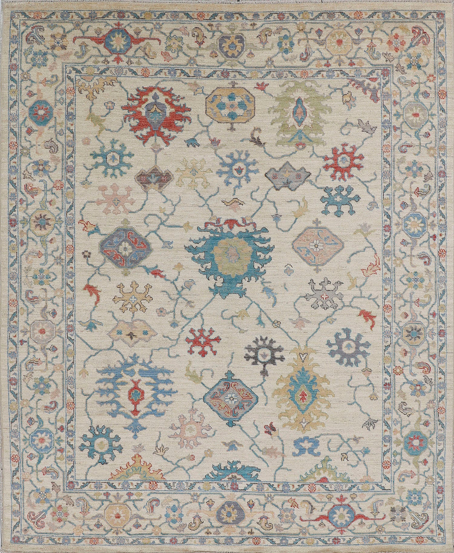 8' X 10' Ivory Handmade Turkish Rug OUSHAK Rectangular