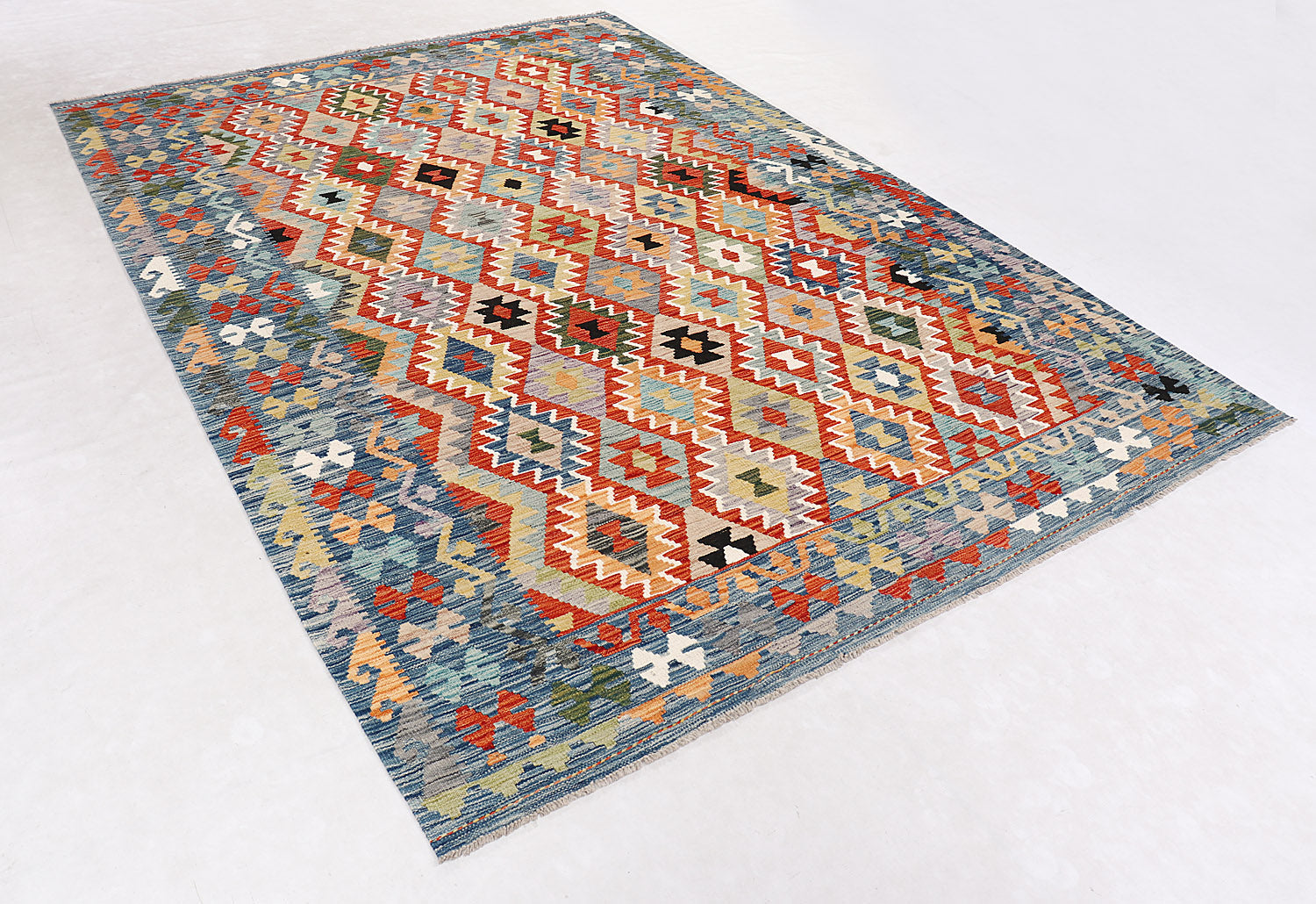 6' 6"X 10' Multy Handmade Veggie Dye Kilim Rug Rectangular