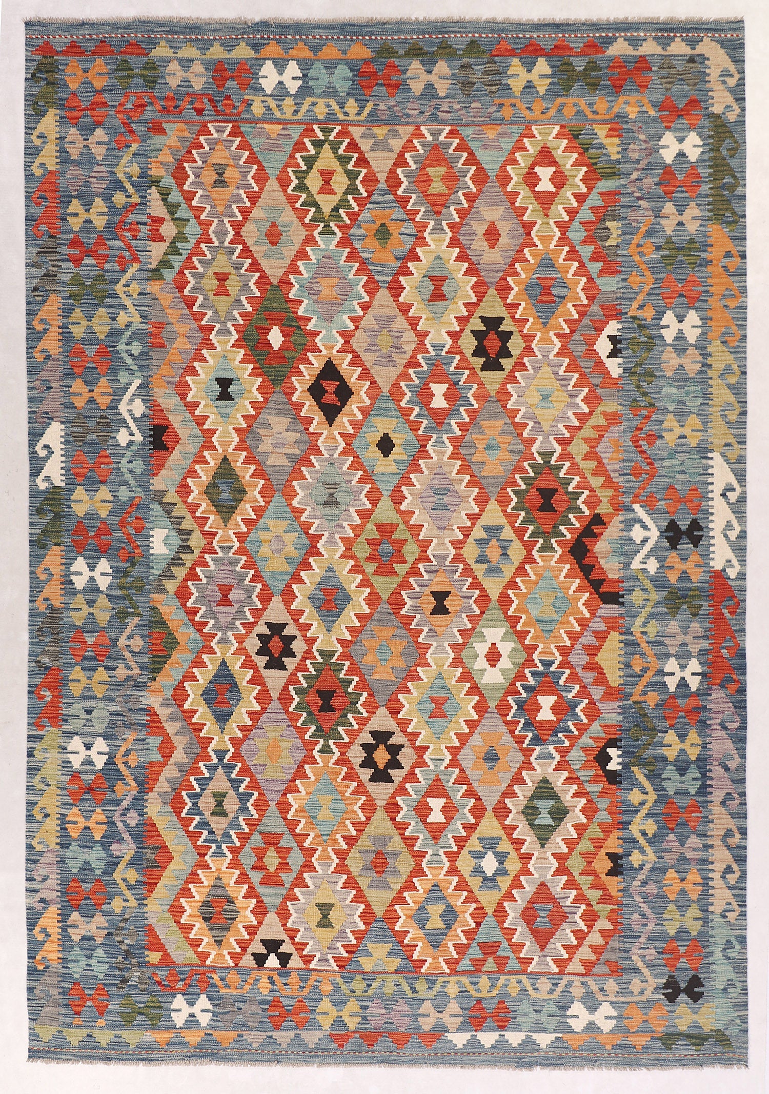 6' 6"X 10' Multy Handmade Veggie Dye Kilim Rug Rectangular