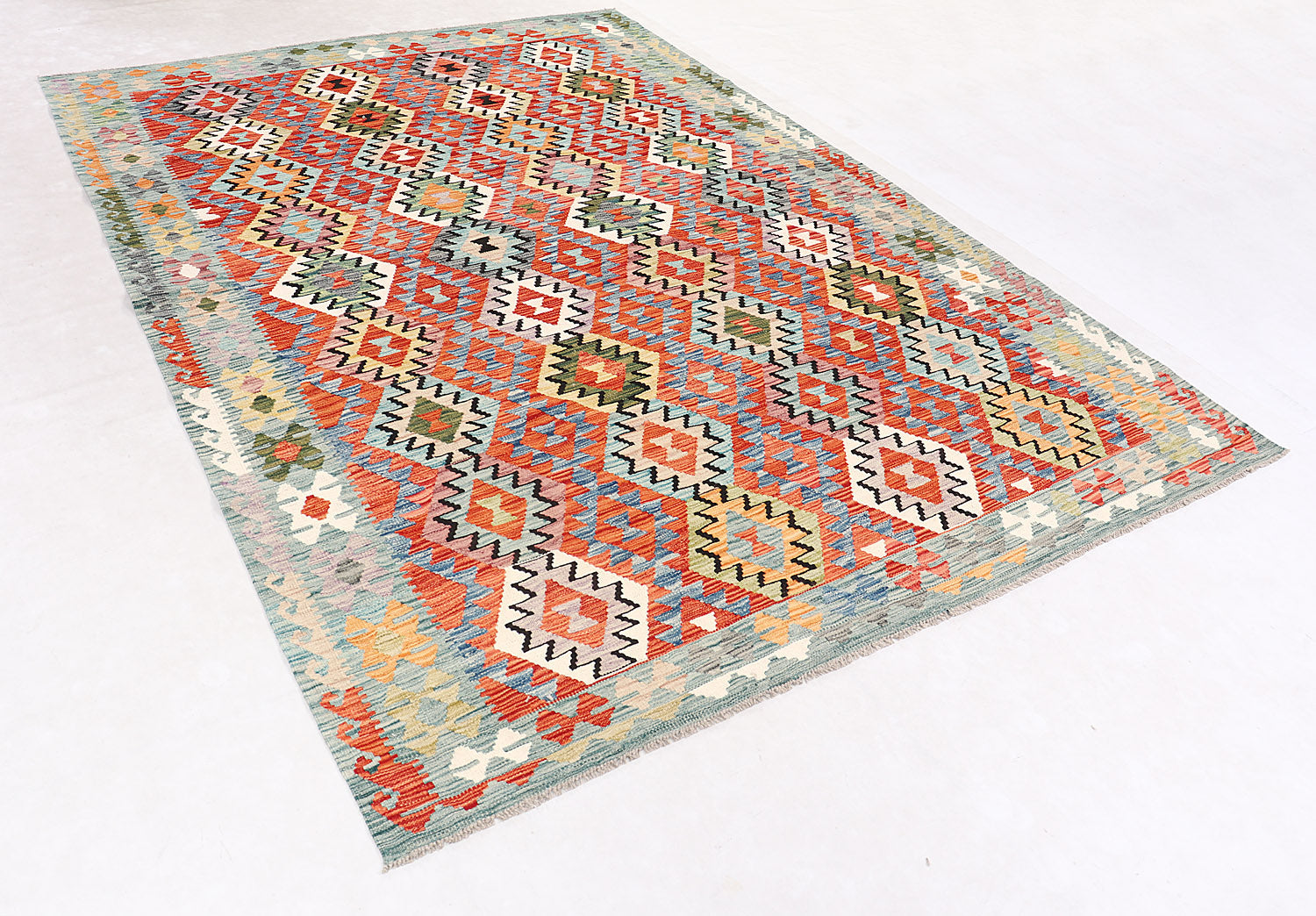 6' 6"X 10' Multy Handmade Veggie Dye Kilim Rug Rectangular