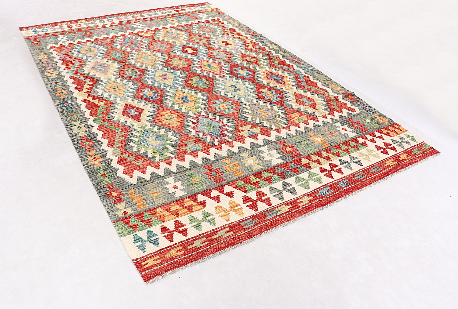 6' 6"X 10' Multy Handmade Veggie Dye Kilim Rug Rectangular