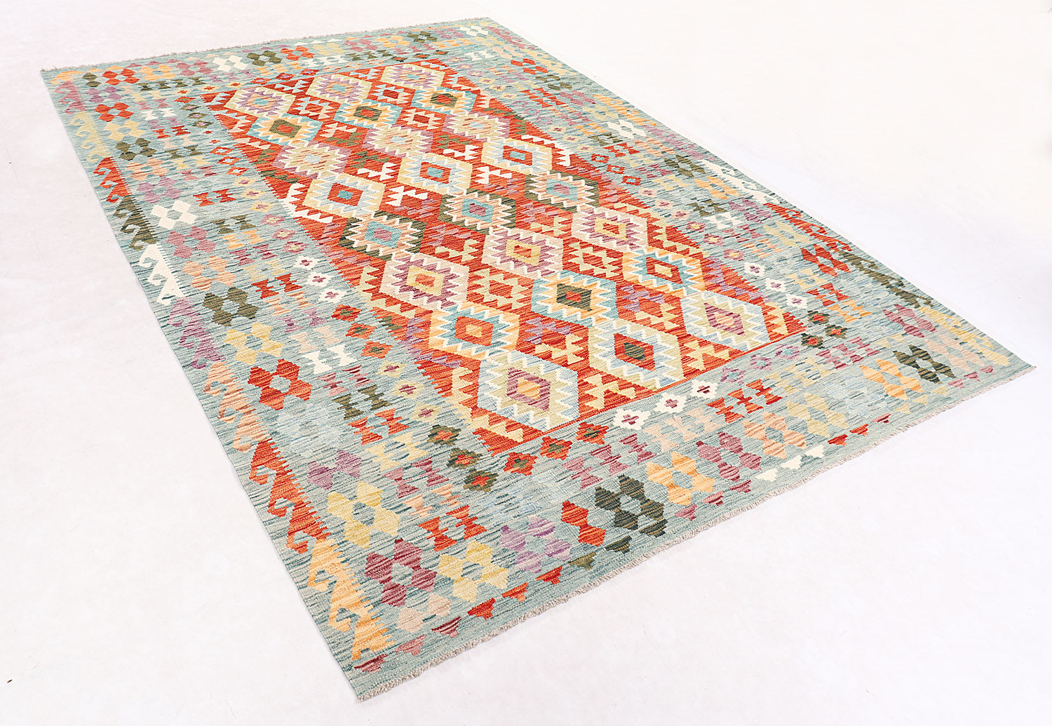 6' 6"X 10' Multy Handmade Veggie Dye Kilim Rug Rectangular
