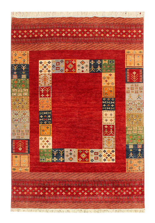 6' 6"X 10' Red Hand Knotted Wool Persian Rug, Loribaft Style Rug