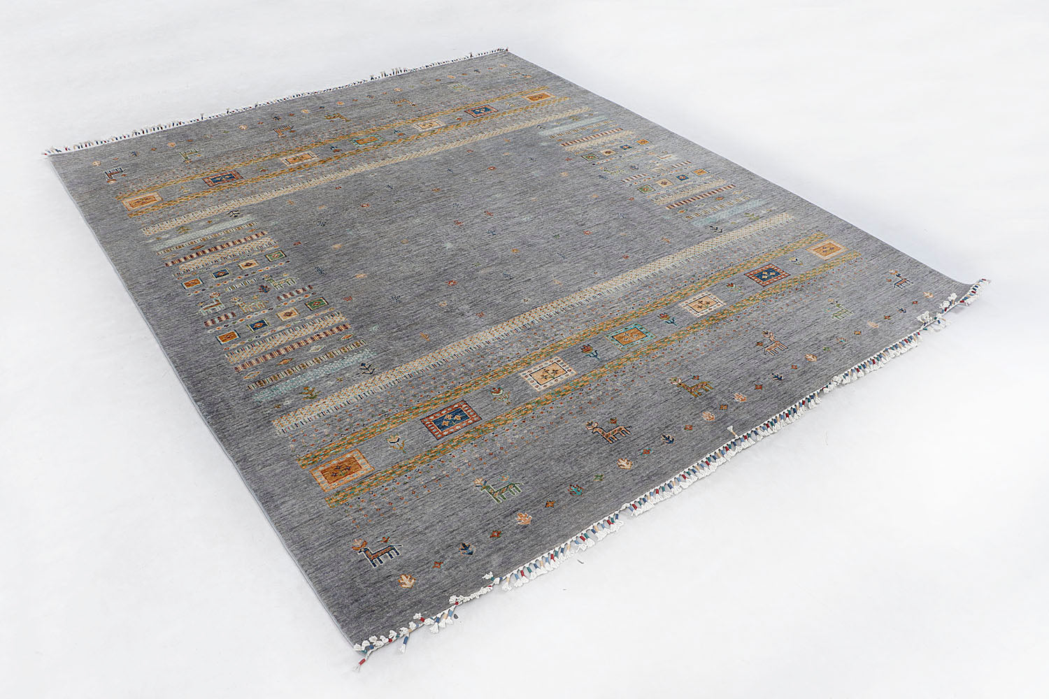 Loribaft Persian Hand Knotted Wool Rug Gray 8' x 10'