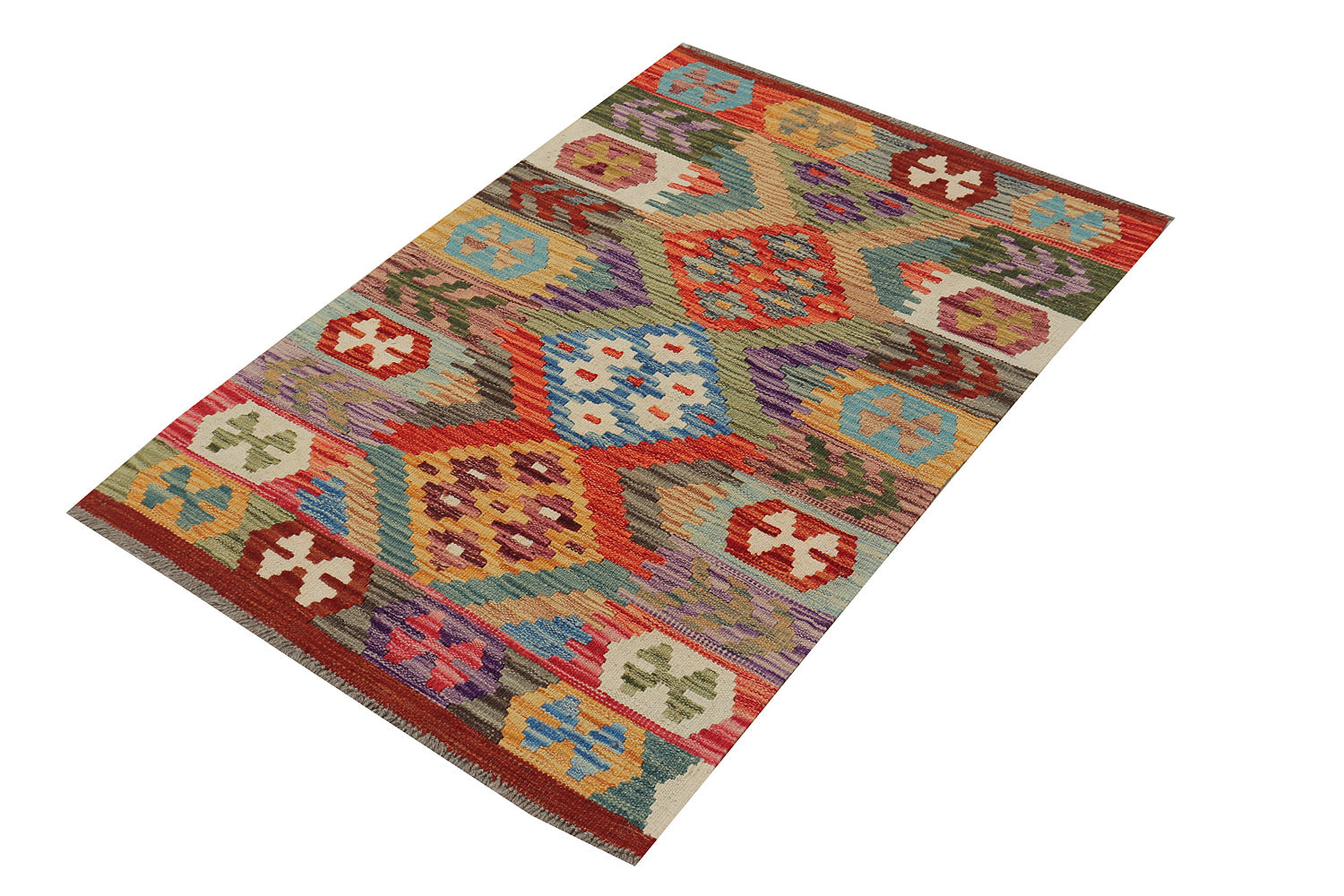3' X 4' Multi Handmade Veggie Dye Kilim Rug Rectangular