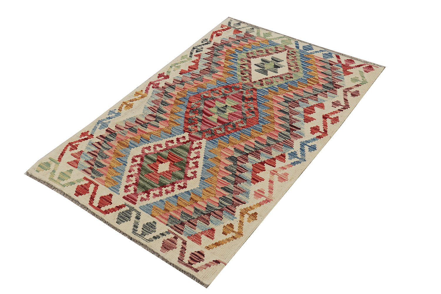 3' X 4' Multi Handmade Veggie Dye Kilim Rug Rectangular