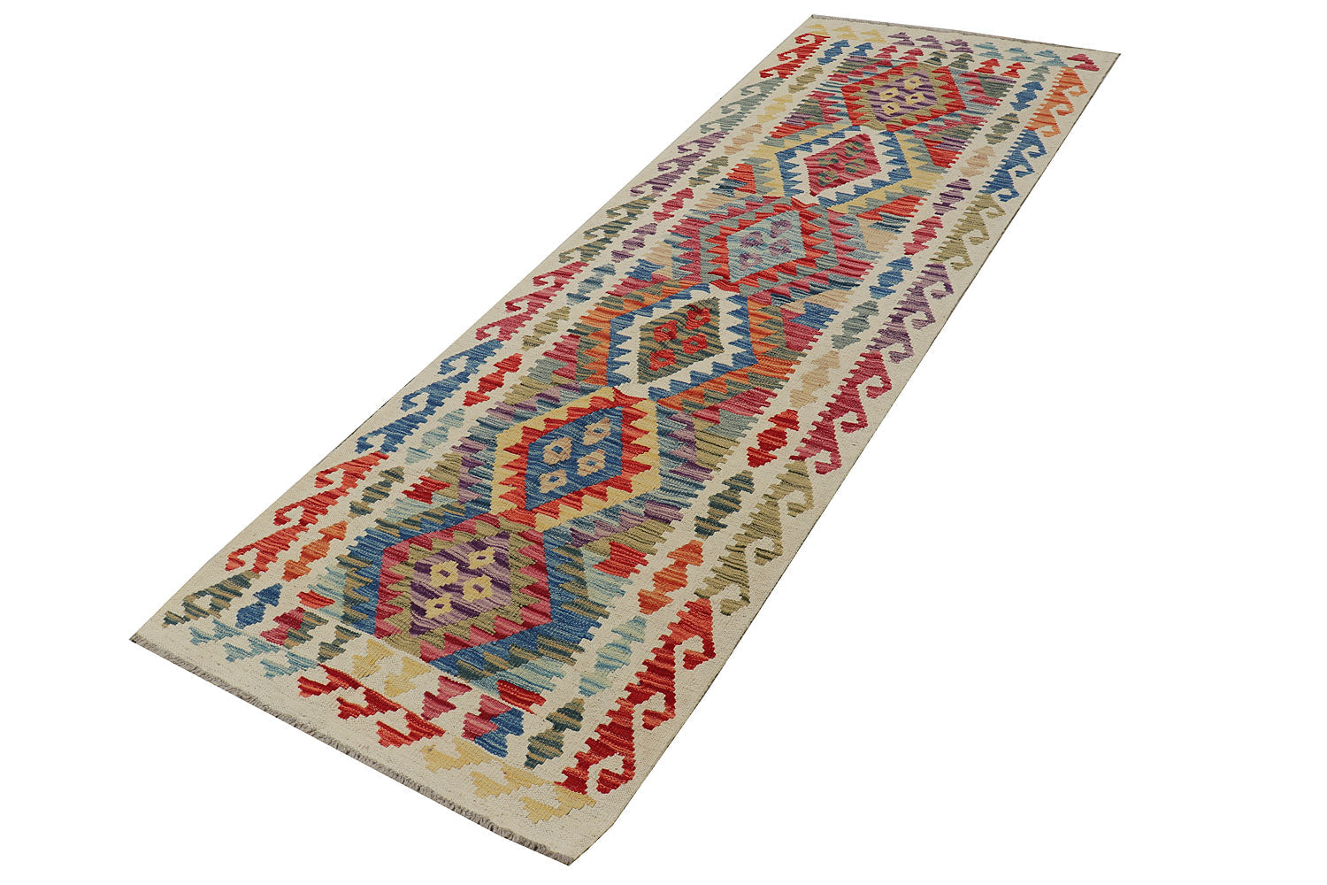 3' X 8' Multi Handmade Veggie Dye Kilim Rug Runner