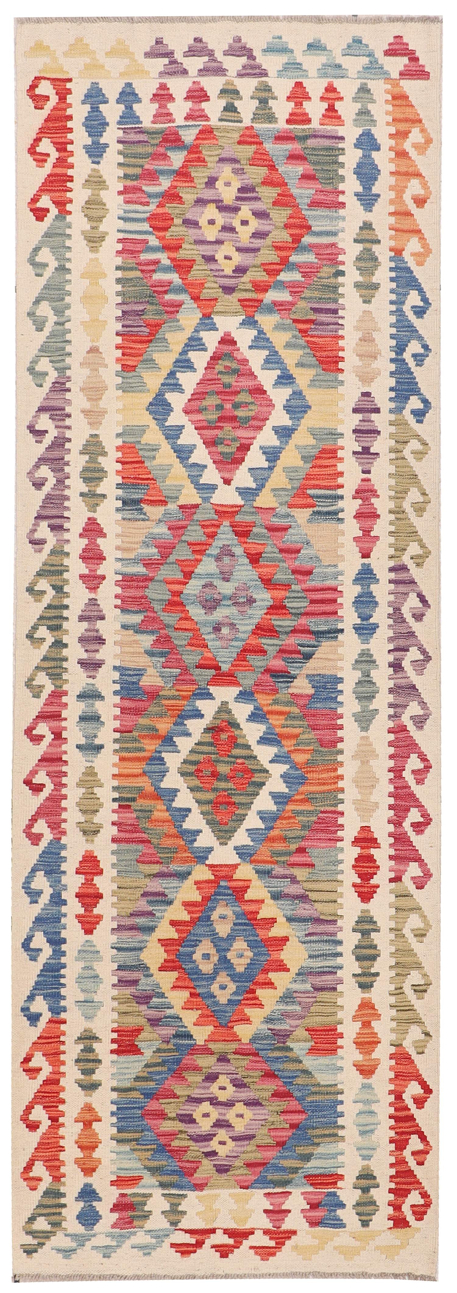 3' X 8' Multi Handmade Veggie Dye Kilim Rug Runner