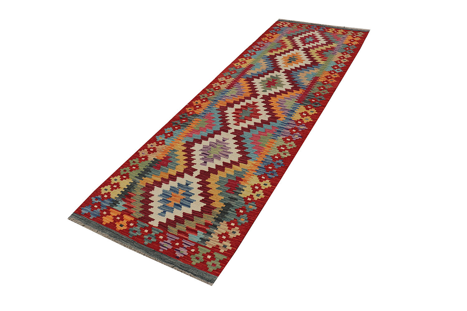 2' 6" X 9' Multi Handmade Veggie Dye Kilim Rug Runner