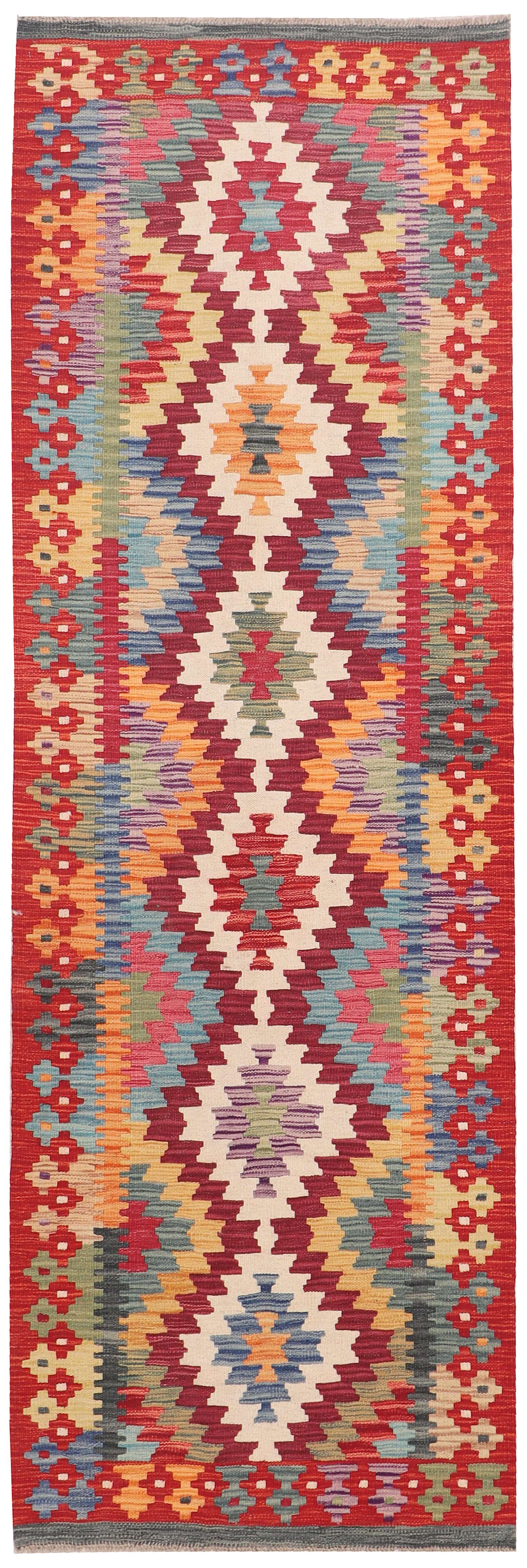 2' 6" X 9' Multi Handmade Veggie Dye Kilim Rug Runner