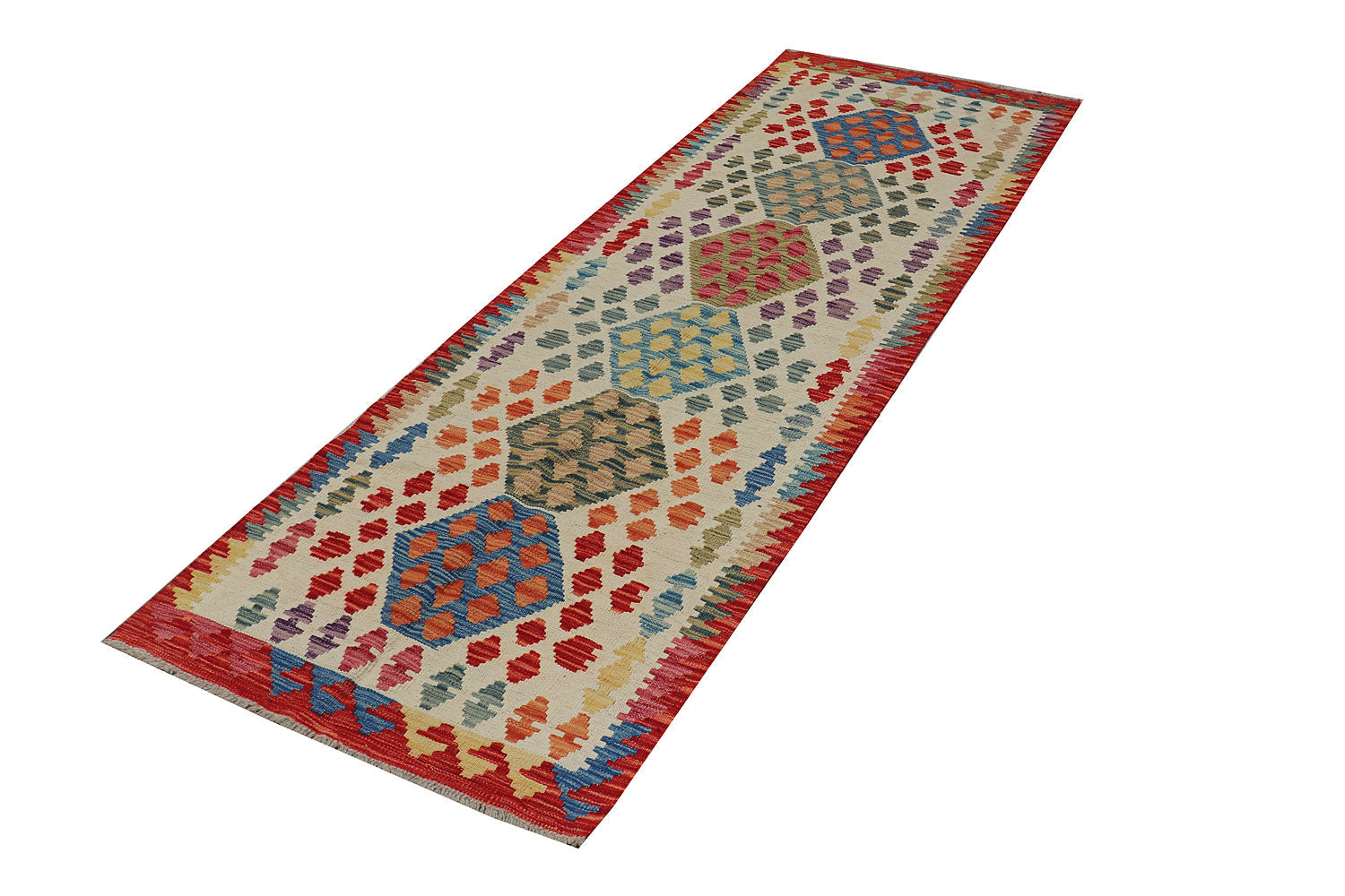 3' X 8' Multi Handmade Veggie Dye Kilim Rug Runner
