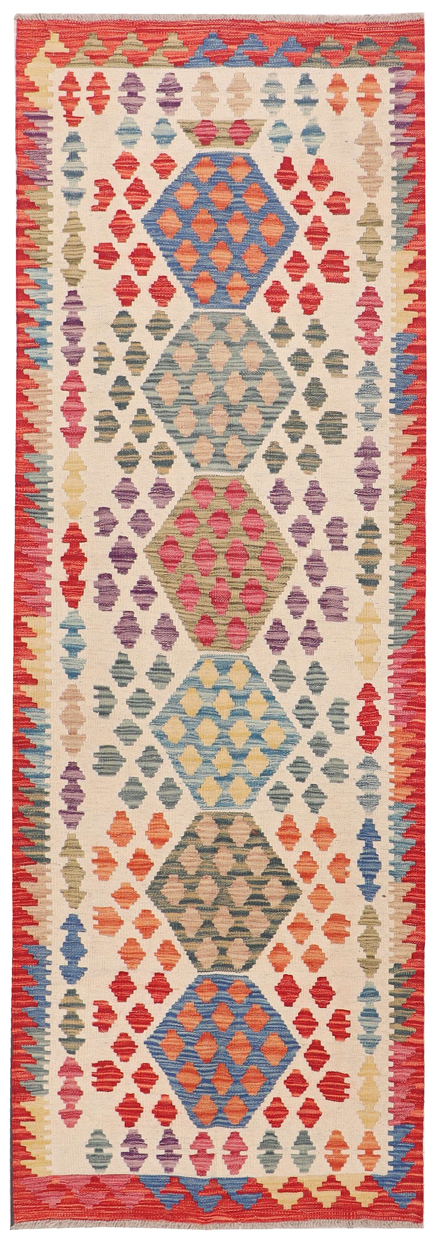3' X 8' Multi Handmade Veggie Dye Kilim Rug Runner