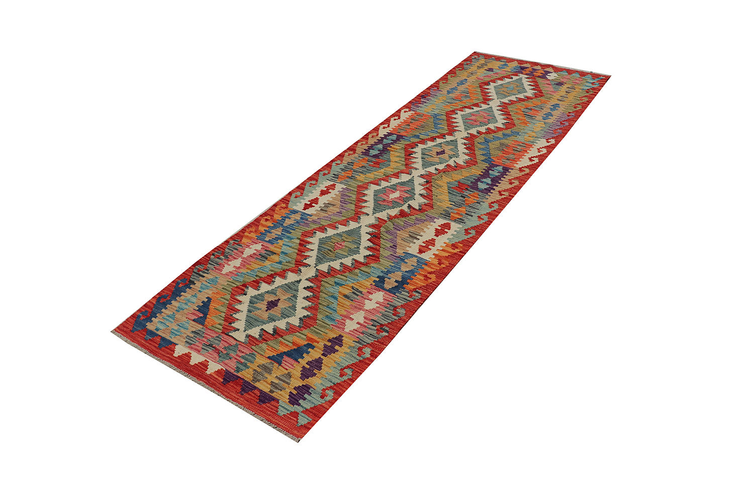 3' X 8' Multi Handmade Veggie Dye Kilim Rug Runner