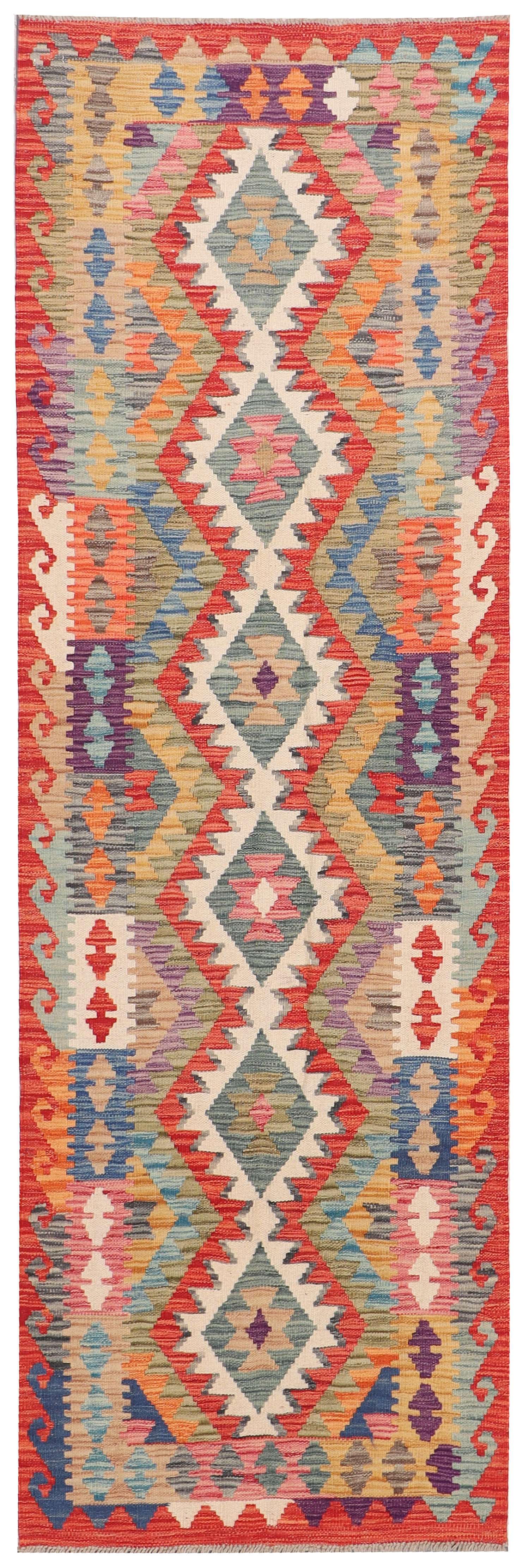 3' X 8' Multi Handmade Veggie Dye Kilim Rug Runner