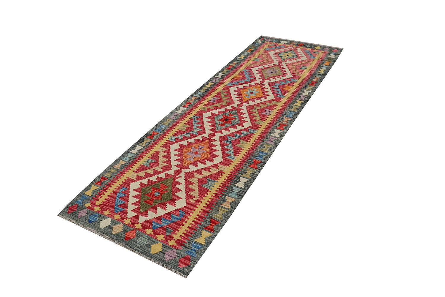 3' X 8' Multi Handmade Veggie Dye Kilim Rug Runner