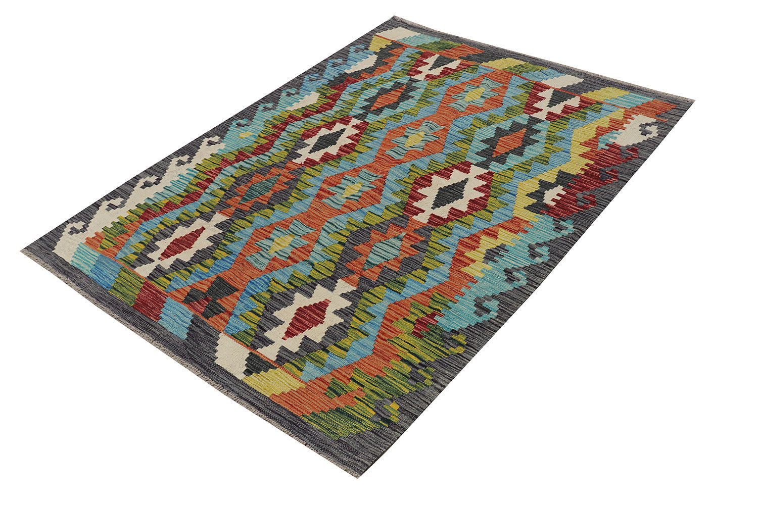 4' x 6' Multi Handmade Veggie Dye Kilim Rug Rectangular