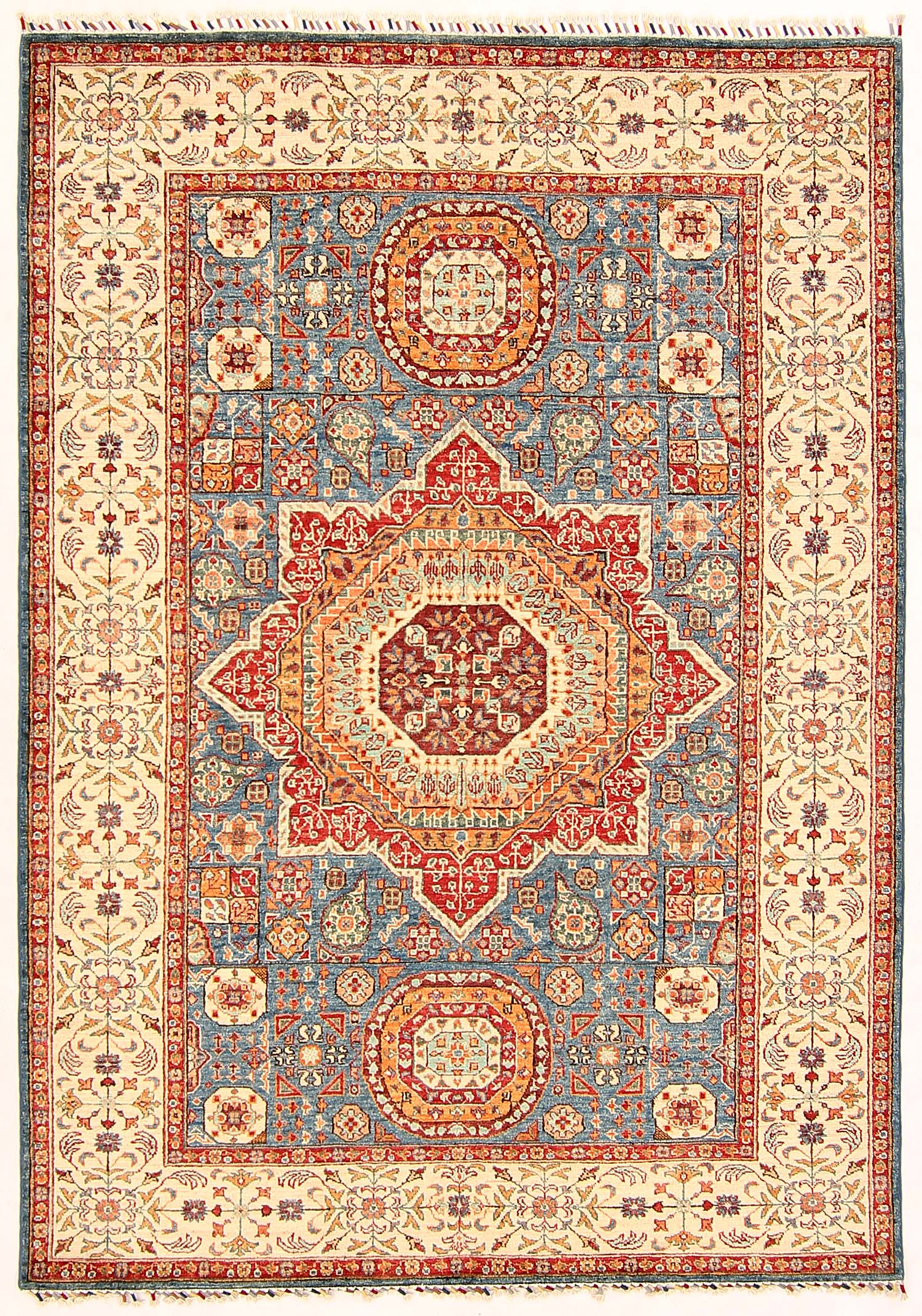 Mamluk Persian Hand Knotted Wool Rug Ivory 5'6" x 8'