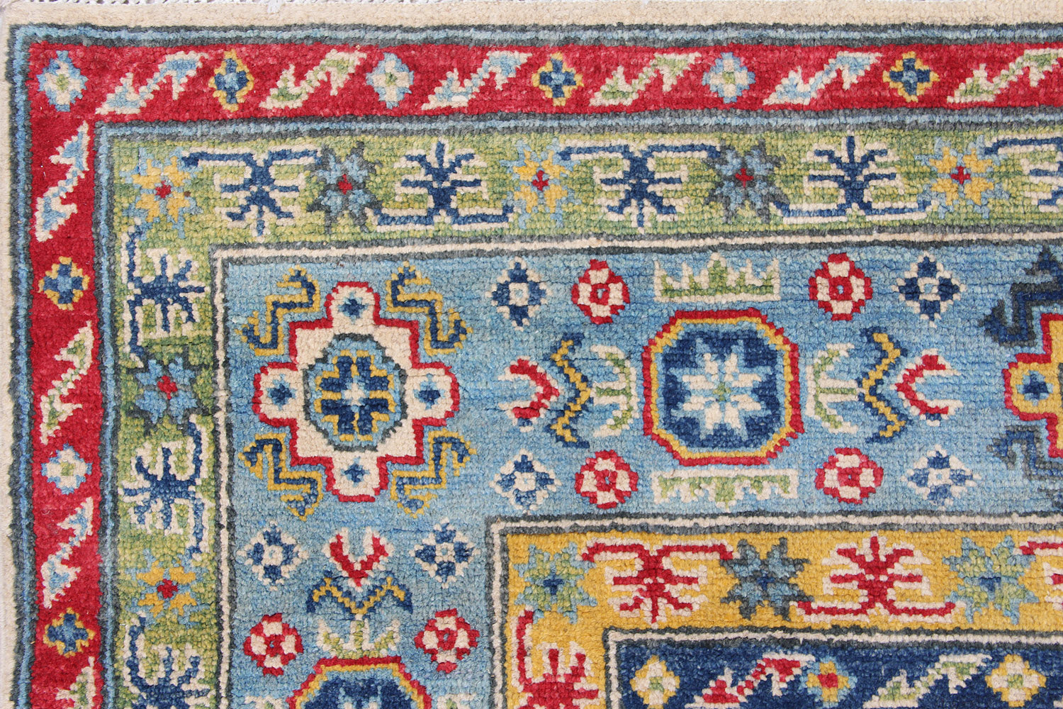 6' 6"X 10' Aqua Handmade KAZAK Rug Rectangular