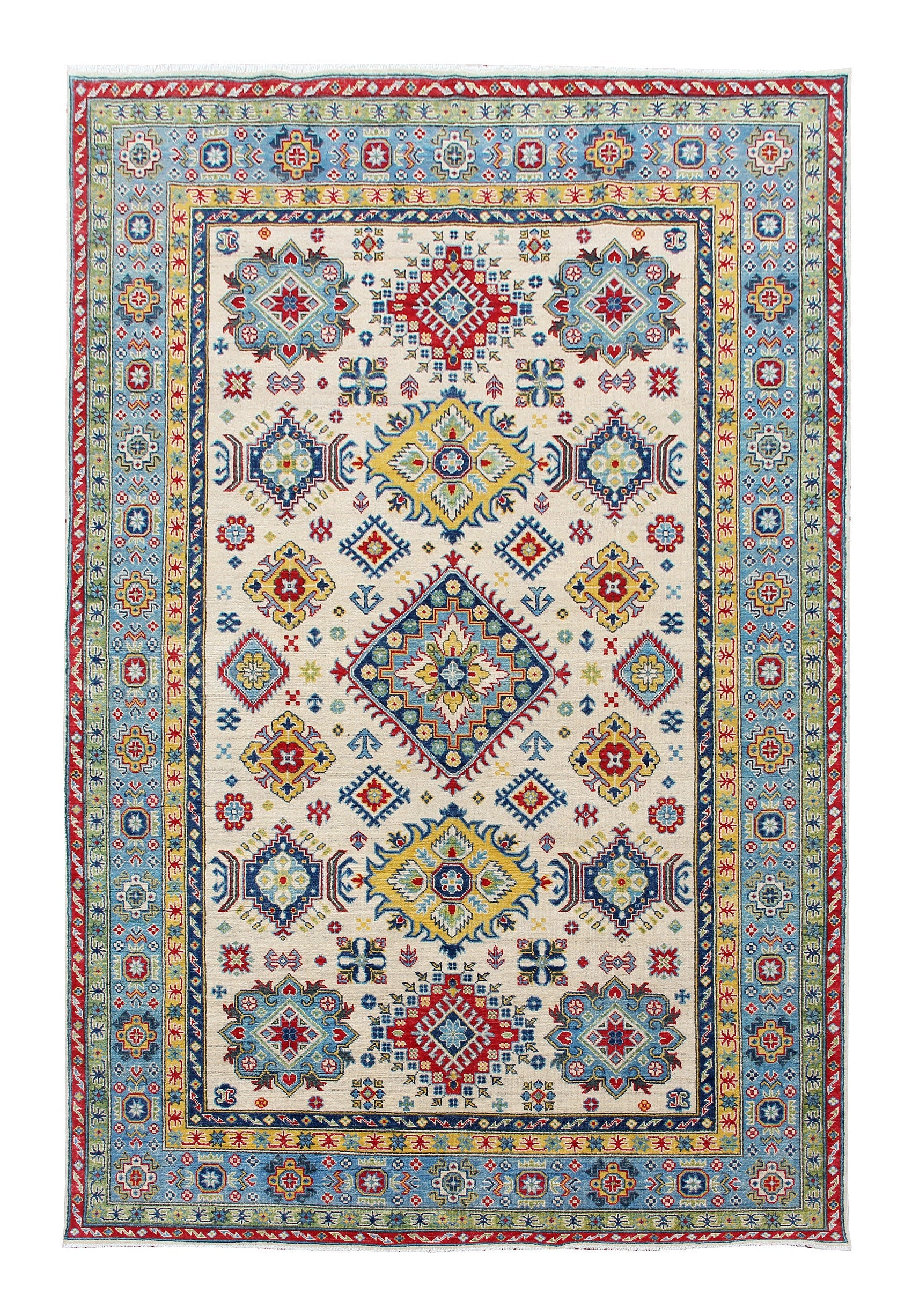 6' 6"X 10' Aqua Handmade KAZAK Rug Rectangular