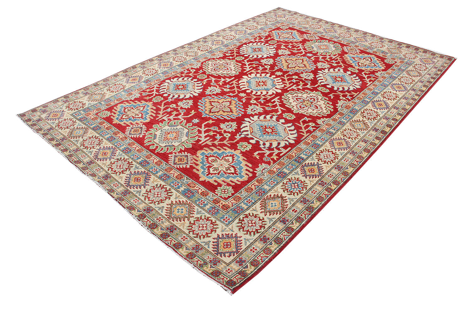 6' 6"X 10' Red Handmade KAZAK Rug Rectangular